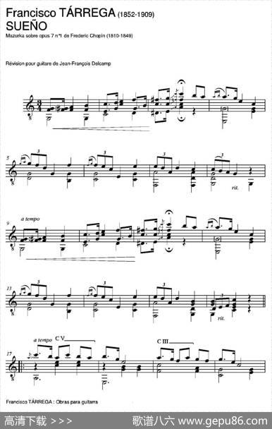 SUENO(Mazurkasobreopus7n1deFredericChopin)（古典吉他）|弗朗西斯科·泰雷加FranciscoTarrega(1852-1909)