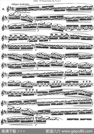 柯勒30首高级长笛练习曲作品75号（NO.3）|Kohler（柯勒）