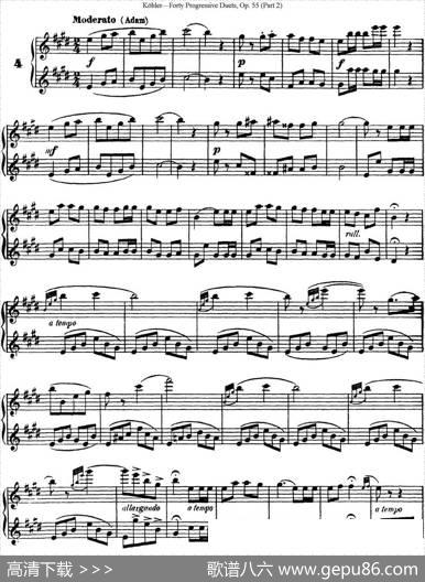 柯勒40首长笛提高练习曲OP.55（二重奏）（NO.4）|Kohler(柯勒)