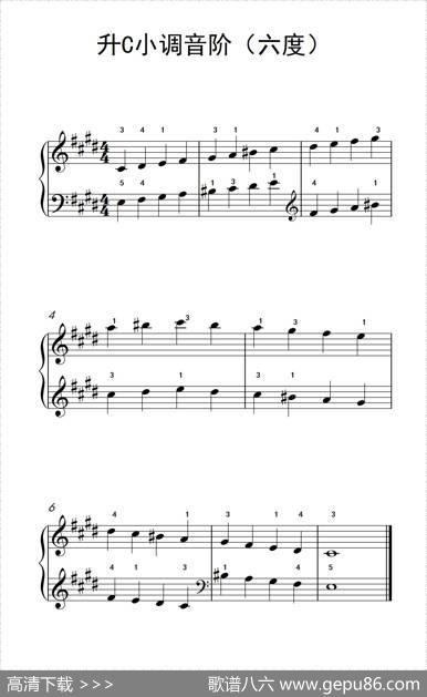 升C小调音阶（六度）（孩子们的钢琴音阶、和弦与琶音2）