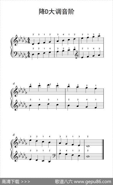 降D大调音阶（孩子们的钢琴音阶、和弦与琶音2）