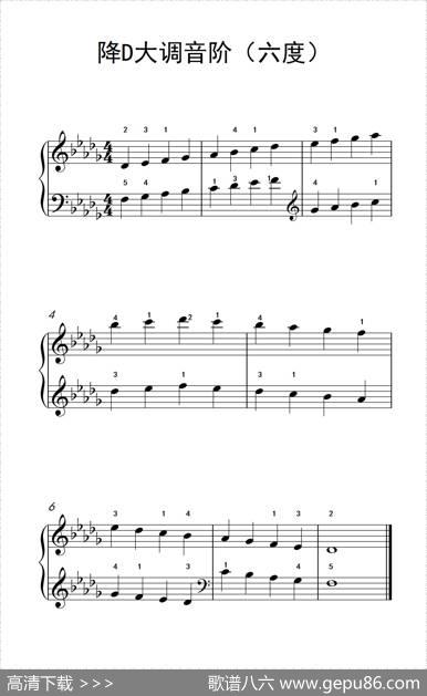 降D大调音阶（六度）（孩子们的钢琴音阶、和弦与琶音2）