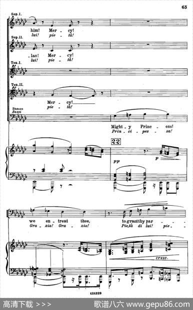 《图兰朵公主》三幕五场歌剧（英意双语）全谱（钢琴伴奏谱P63——74）|普契尼