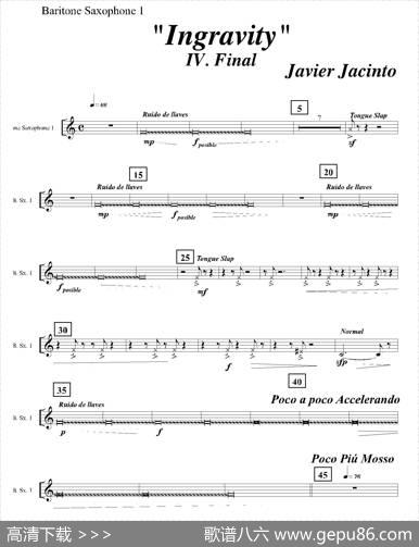 Ingravity（第四乐章）（第一上低音萨克斯分谱）|JavierJacinto