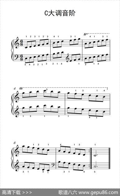 第三级1.C大调音阶（中央音乐学院钢琴（业余）考级教程1-3级）