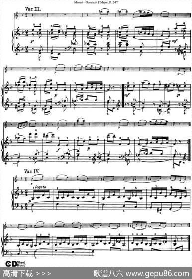 ViolinSonatainFMajorK.547（小提琴+钢琴伴奏）