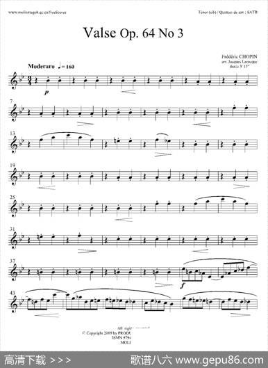 降A大调圆舞曲Op.64No.3（四重奏次中音萨克斯分谱）|肖邦