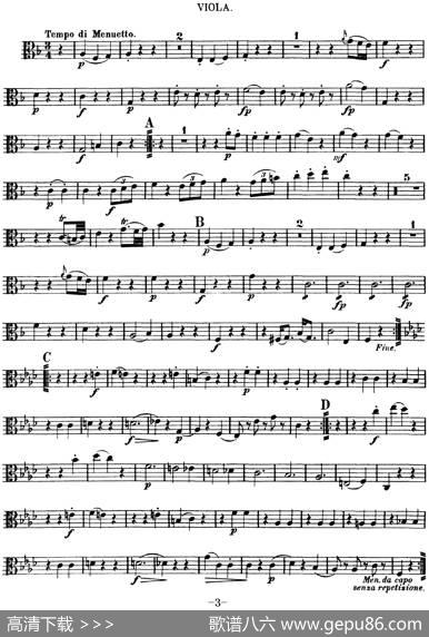 Mozart《QuartetNo.5inFMajor,K.158》（Viola分谱）