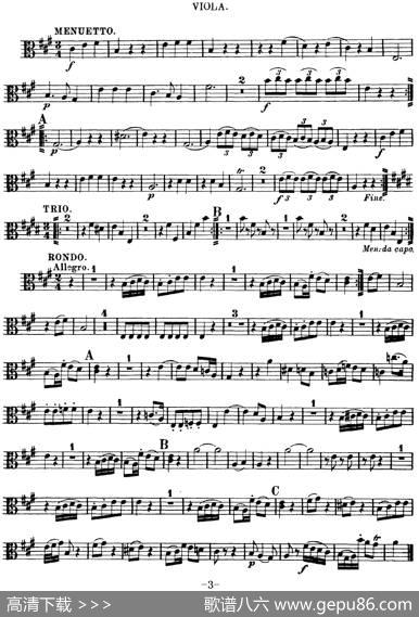 Mozart《QuartetNo.9inAMajor,K.169》（Viola分谱）