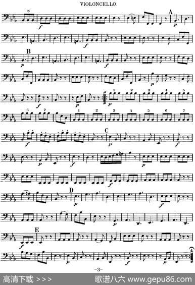 Mozart《QuartetNo.11inEbMajor,K.171》（Cello分谱）