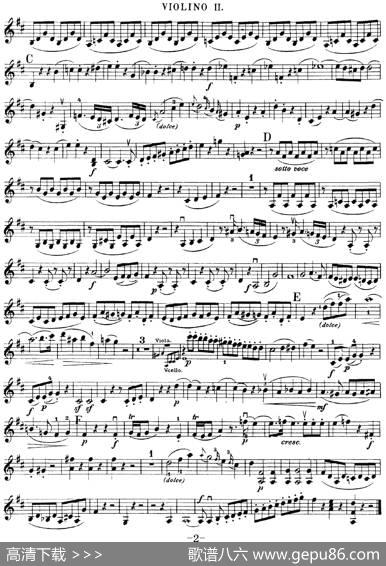 Mozart《QuartetNo.21inDMajor,K.575》（Violin2分谱）
