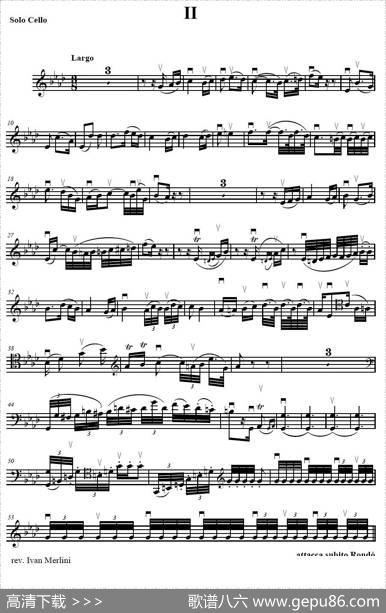 贝多芬C大调三重协奏曲第二乐章作品56（大提琴分谱）