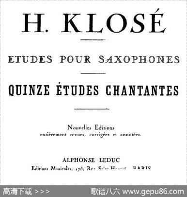 KloseEtudesChantantesPourSaxophone（KLOSE的15首练习曲集）