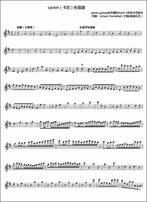 卡农-长笛独奏完整版-长笛五线谱|长笛谱