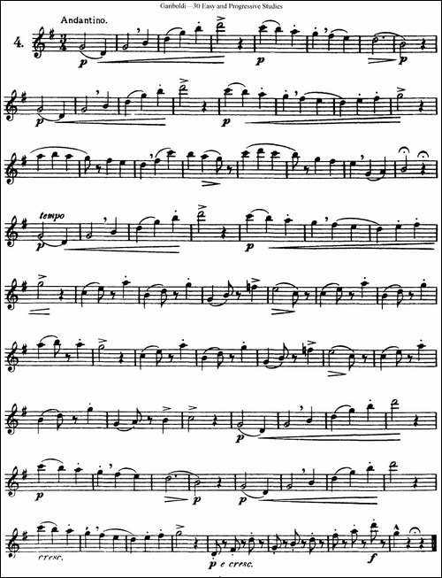 三十首基础及提高练习曲-NO.4-长笛五线谱|长笛谱