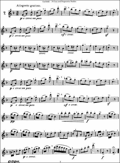 三十首基础及提高练习曲-NO.7-长笛五线谱|长笛谱