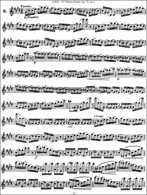 柯勒30首高级长笛练习曲作品75号-NO.8-长笛五线谱|长笛谱