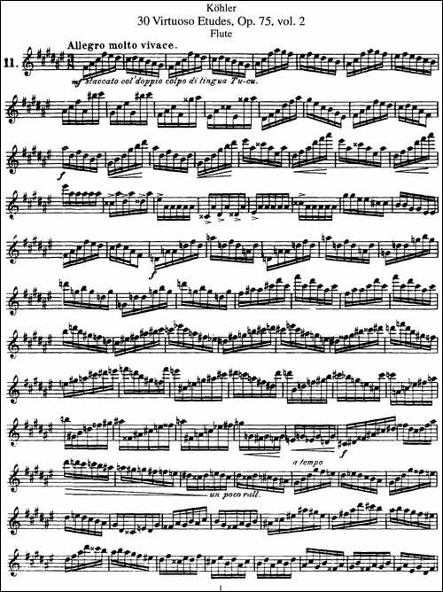 柯勒30首高级长笛练习曲作品75号-NO.11-长笛五线谱|长笛谱