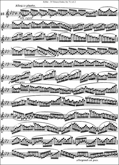 柯勒30首高级长笛练习曲作品75号-NO.12-长笛五线谱|长笛谱
