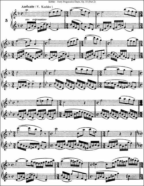 柯勒40首长笛提高练习曲OP.55-二重奏-NO.5-长笛五线谱|长笛谱