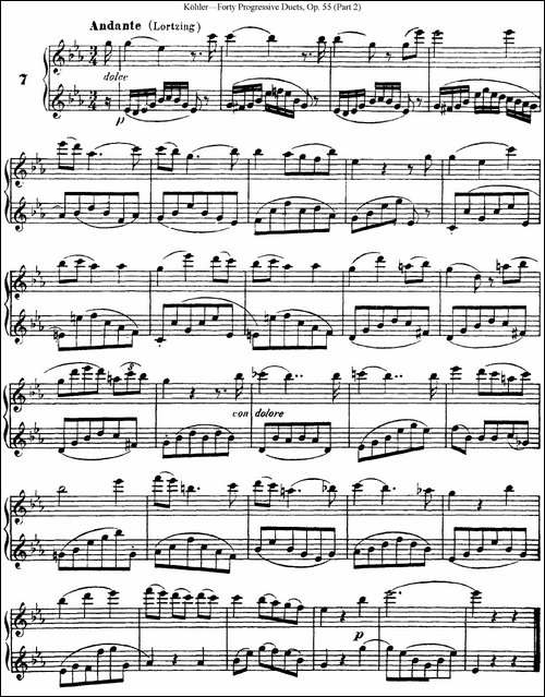 柯勒40首长笛提高练习曲OP.55-二重奏-NO.7-长笛五线谱|长笛谱