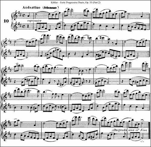 柯勒40首长笛提高练习曲OP.55-二重奏-NO.10-长笛五线谱|长笛谱