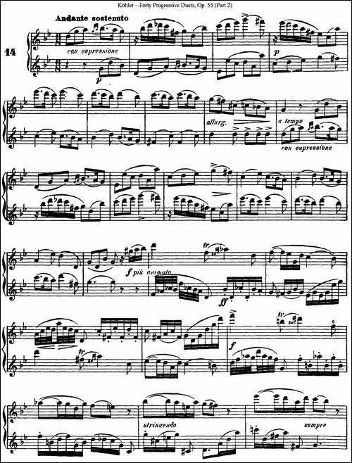 柯勒40首长笛提高练习曲OP.55-二重奏-NO.14-长笛五线谱|长笛谱