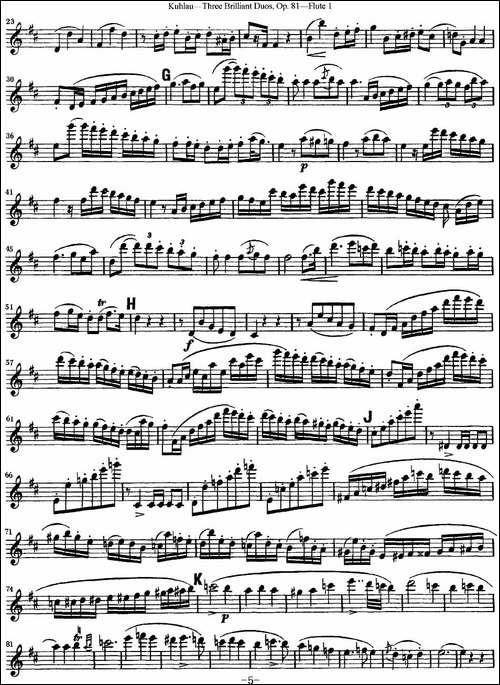 库劳长笛二重奏练习三段OP.81——Flute-1-NO.1-长笛五线谱|长笛谱