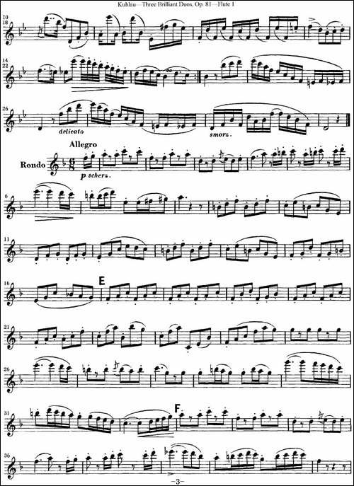 库劳长笛二重奏练习三段OP.81——Flute-1-NO.2-长笛五线谱|长笛谱