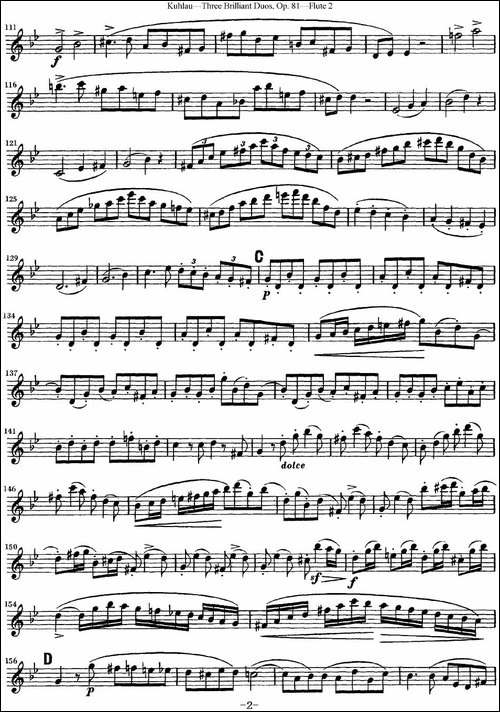 库劳长笛二重奏练习三段OP.81——Flute-2-NO.3-长笛五线谱|长笛谱