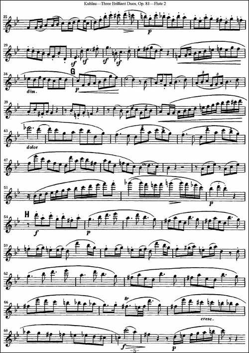 库劳长笛二重奏练习三段OP.81——Flute-2-NO.3-长笛五线谱|长笛谱