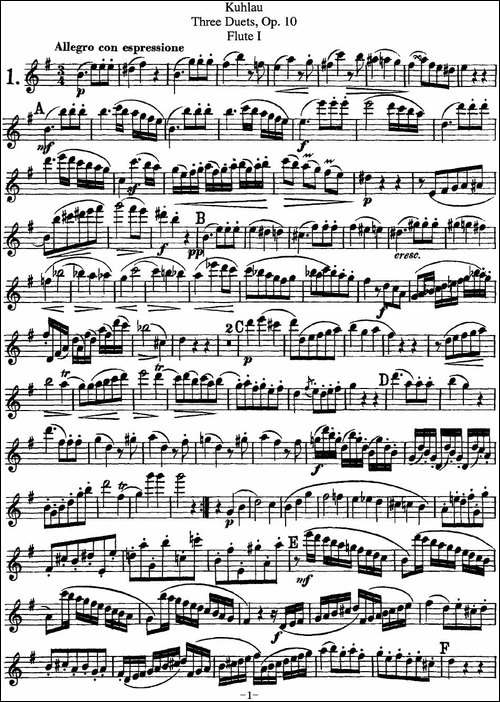 库劳长笛二重奏练习曲Op.10——Flute-1-No.1-长笛五线谱|长笛谱