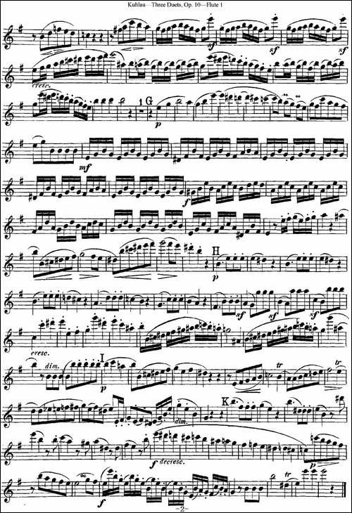 库劳长笛二重奏练习曲Op.10——Flute-1-No.1-长笛五线谱|长笛谱