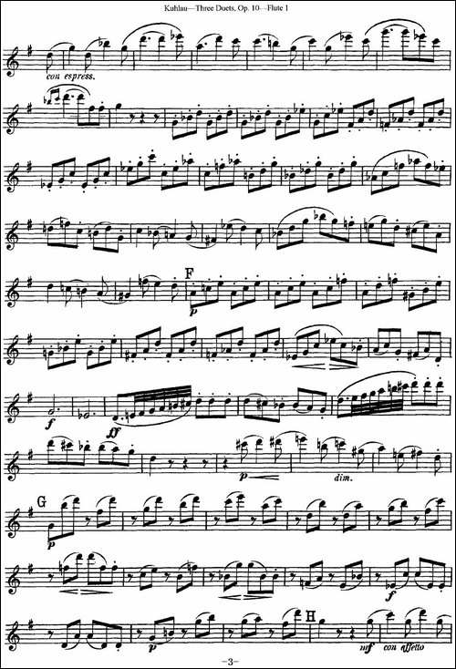 库劳长笛二重奏练习曲Op.10——Flute-1-No.3-长笛五线谱|长笛谱