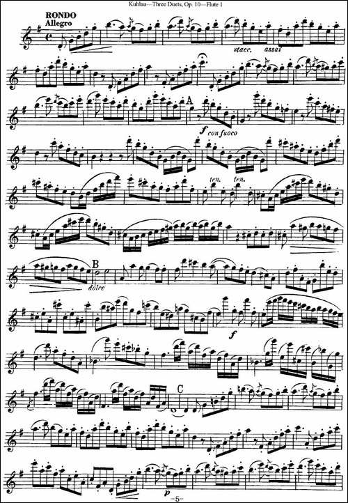库劳长笛二重奏练习曲Op.10——Flute-1-No.3-长笛五线谱|长笛谱