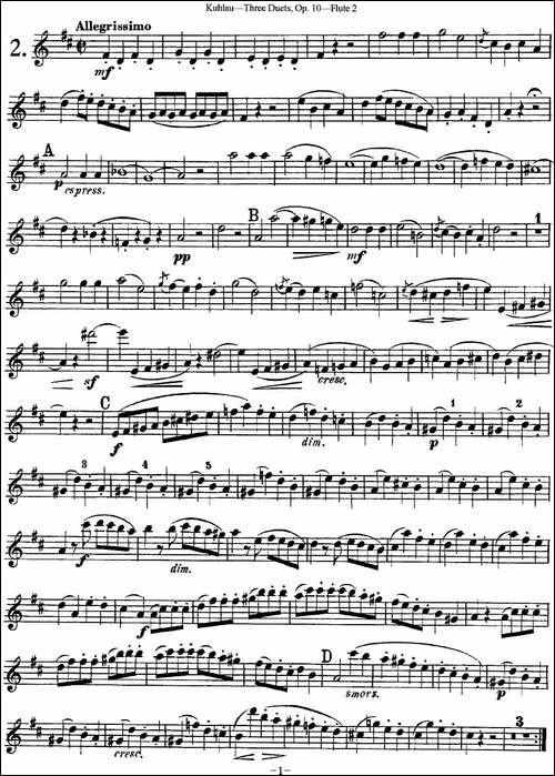 库劳长笛二重奏练习曲Op.10——Flute-2-No.2-长笛五线谱|长笛谱