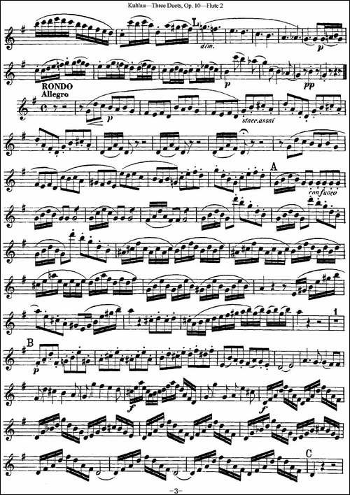 库劳长笛二重奏练习曲Op.10——Flute-2-No.3-长笛五线谱|长笛谱