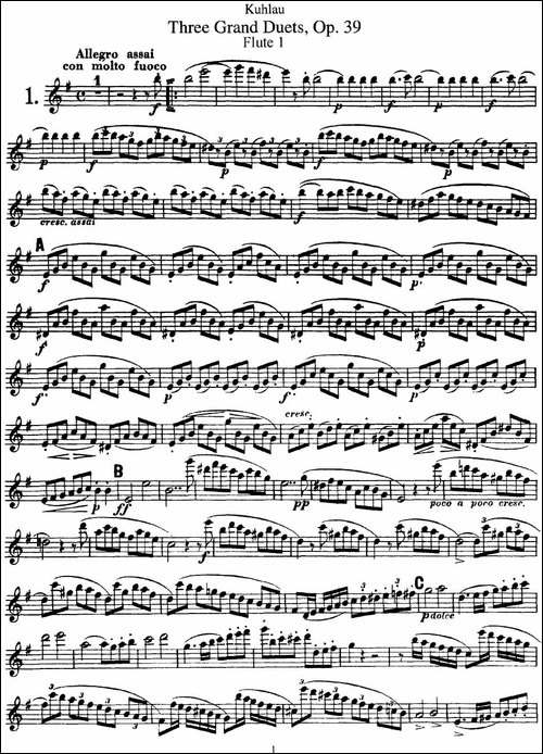库劳长笛二重奏大练习曲Op.39——Flute-1-No.1-长笛五线谱|长笛谱
