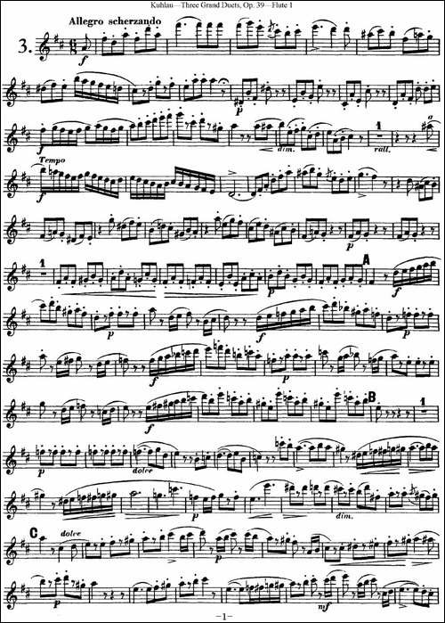 库劳长笛二重奏大练习曲Op.39——Flute-1-No.3-长笛五线谱|长笛谱