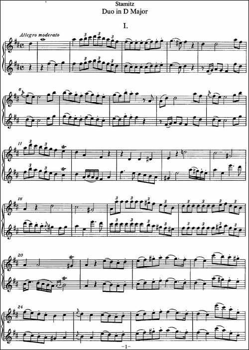 斯塔米茨D大调长笛二重奏-长笛五线谱|长笛谱