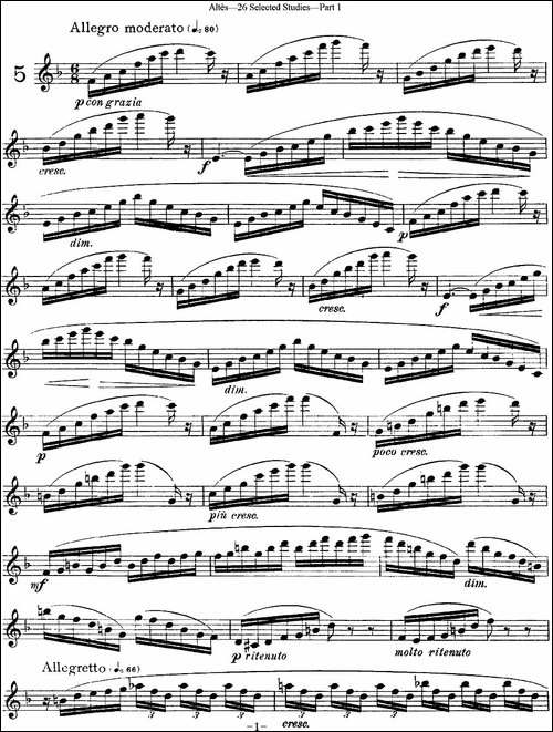 阿尔泰斯26首精选长笛练习曲-NO.5-长笛五线谱|长笛谱