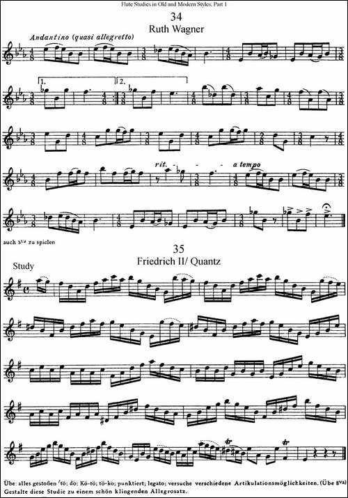 斯勒新老风格长笛练习重奏曲-第一-NO.32-NO.35-长笛五线谱|长笛谱