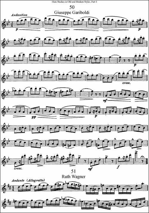 斯勒新老风格长笛练习重奏曲-第一-NO.50-NO.52-长笛五线谱|长笛谱