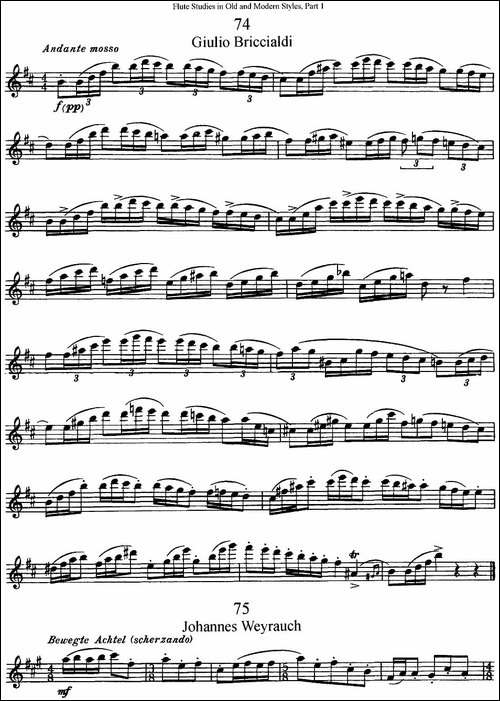 斯勒新老风格长笛练习重奏曲-第一-NO.74-NO.75-长笛五线谱|长笛谱