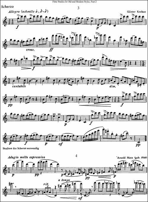 斯勒新老风格长笛练习重奏曲-第二-NO.3-NO.5-长笛五线谱|长笛谱