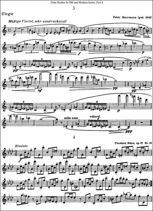 斯勒新老风格长笛练习重奏曲-第四-NO.3-NO.4-长笛五线谱|长笛谱