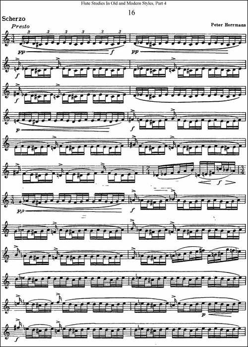 斯勒新老风格长笛练习重奏曲-第四-NO.16-长笛五线谱|长笛谱