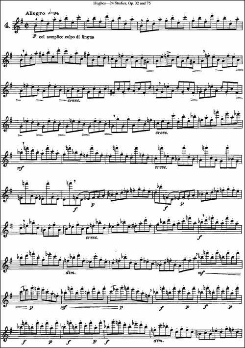 胡埃斯24首练习曲Op.32-NO.4-长笛五线谱|长笛谱
