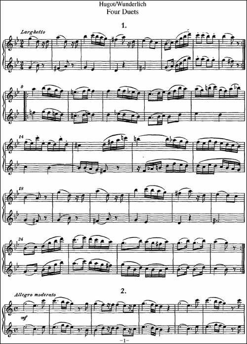 扈高特四个长笛重奏曲-长笛五线谱|长笛谱