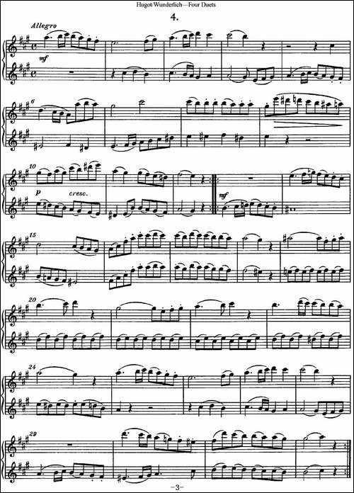 扈高特四个长笛重奏曲-长笛五线谱|长笛谱
